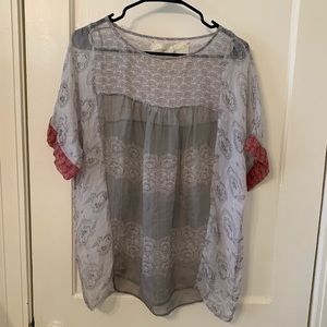 For Love and Liberty Gray with Red Detail Blouse